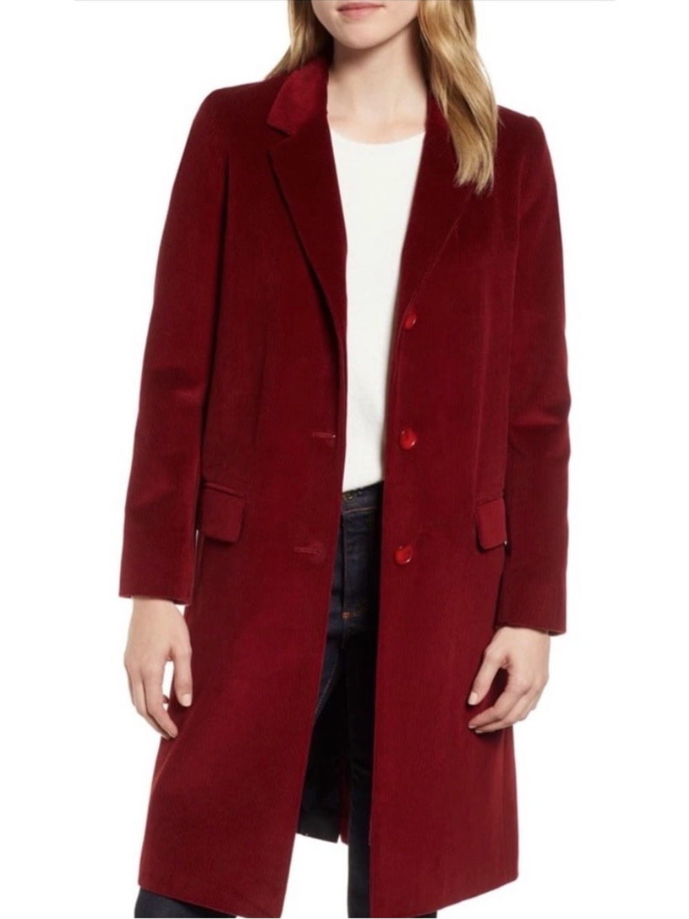 ANTHROPOLOGIE by Helene Berman: Deep Red Long Corduroy Coat-LIKE NEW - Picture 16 of 16